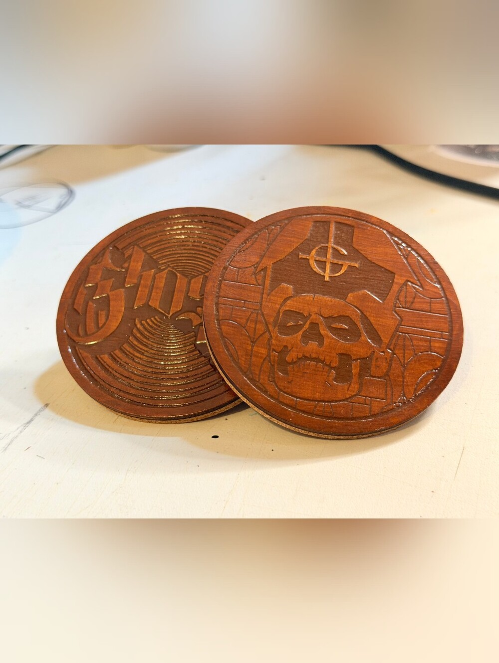 Set Of 2 Ghost Band Wood Coasters - Picture 4 of 5